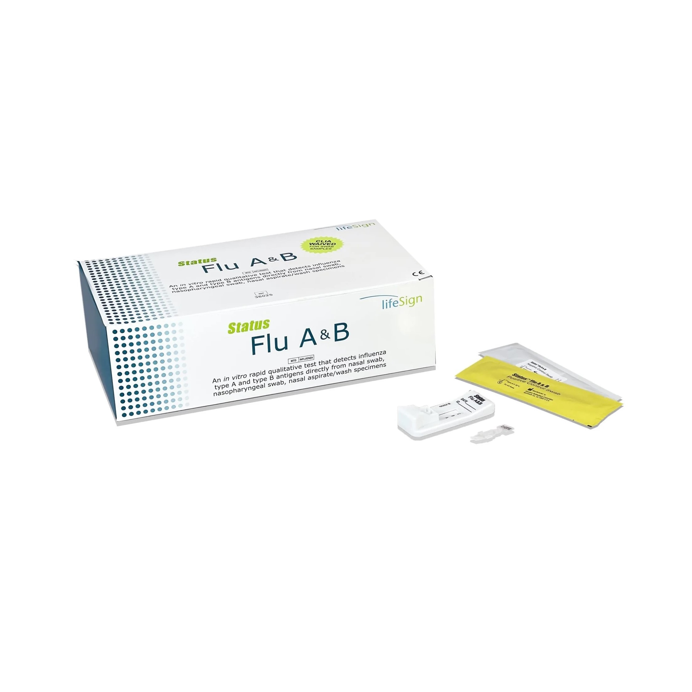 Rapid Test Kit Status™ Infectious Disease Immunoassay Influenza A + B Nasal Swab / Nasopharyngeal Wash / Nasopharyngeal Aspirate Sample 25 Tests by LifeSign  ID 36025